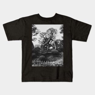 Black and White Shot of Old Trees in Japanese Garden Kids T-Shirt